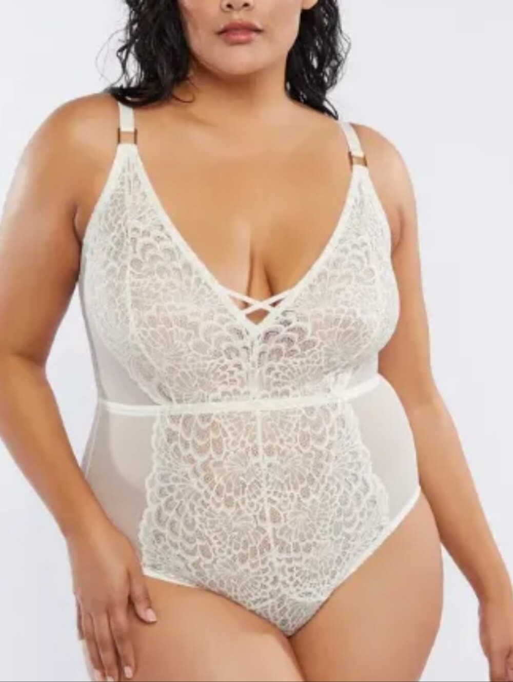 Savage X Fenty Lace V-Neck Bodysuit in Ivory - Women Intimates & Sleepwear
